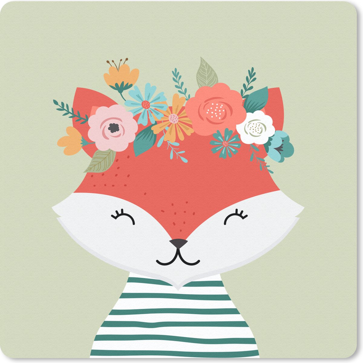 Muismat 20x20 cm - Mousepad Vos - Pastel - Zomer - Muismatten
