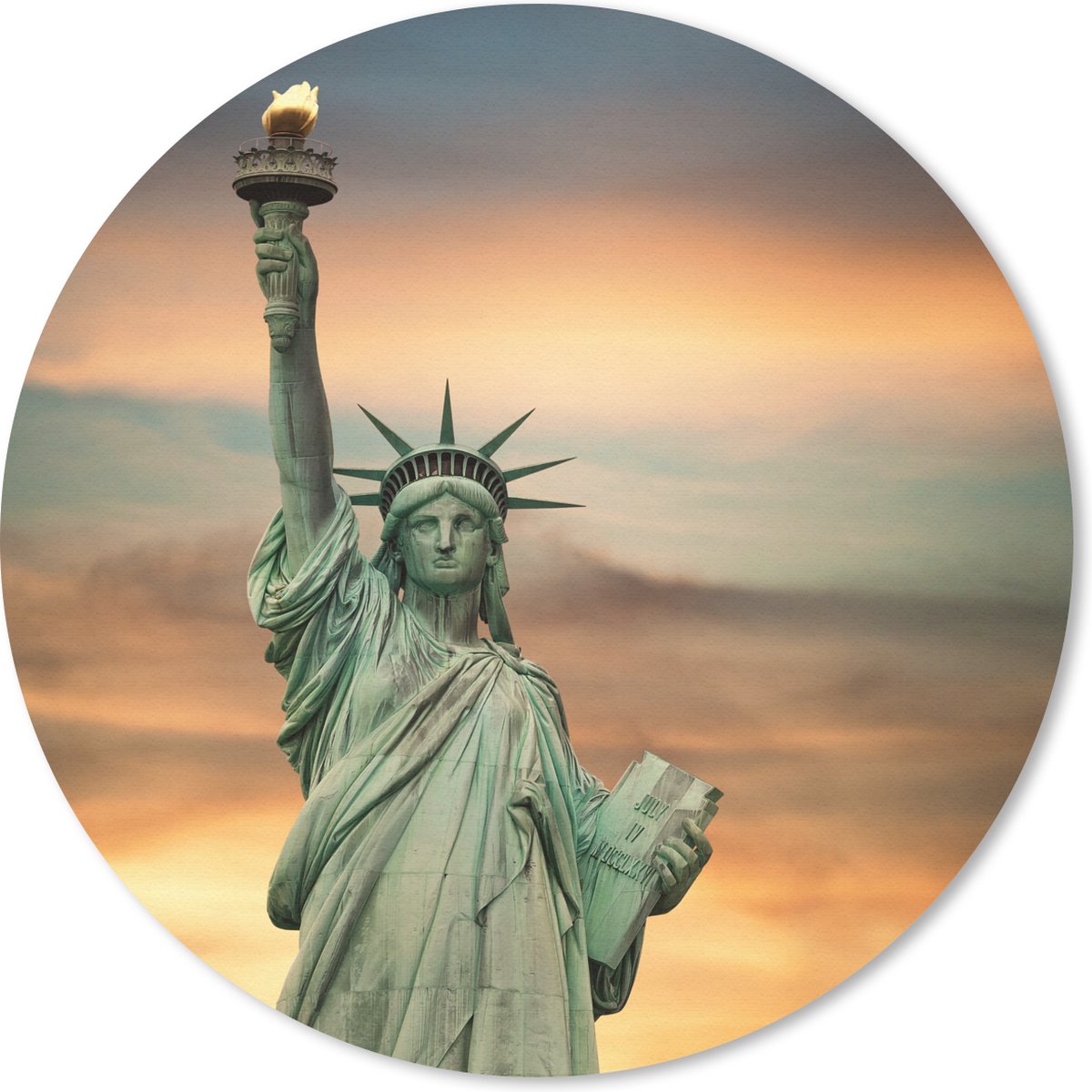 Muismat rond 40x40 cm - Mousepad New York - Vrijheidsbeeld - Zonsondergang - Ronde muismatten