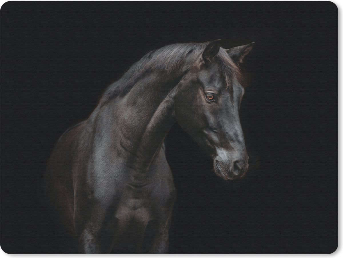 Muismat 23x19 cm - Mousepad Paard - Dieren - Zwart - Portret - Muismatten