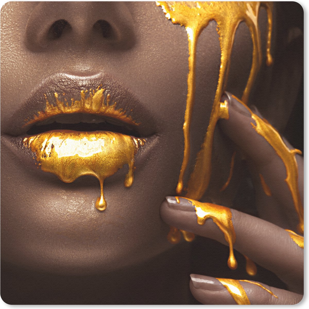 Muismat 30x30 cm - Mousepad Goud - Vrouw - Verf - Lippen - Luxe - Muismatten