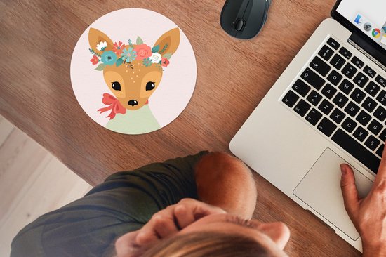 Muismat rond 20x20 cm - Mousepad Hert - Bloemen - Zomer - Ronde muismatten