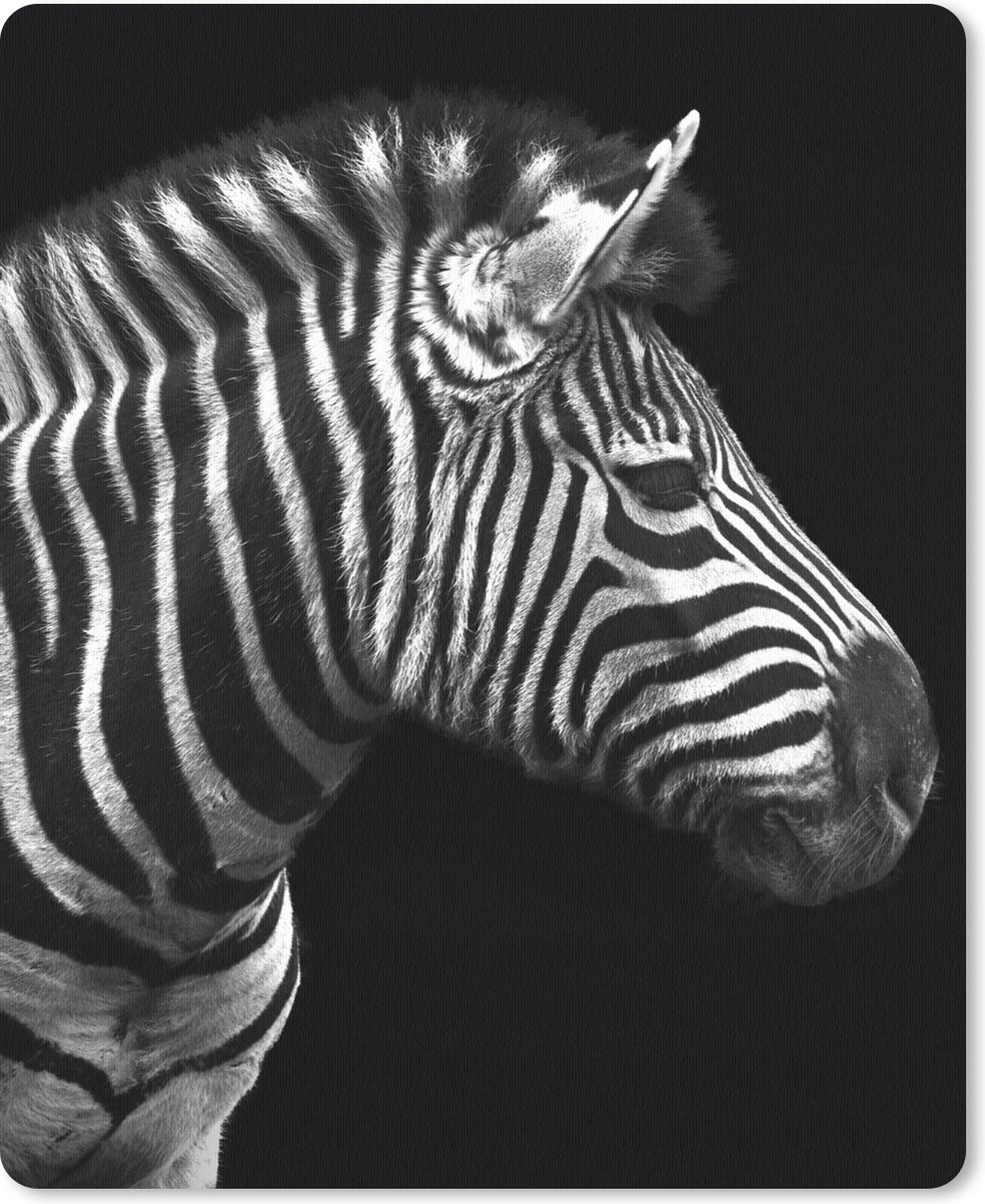 Muismat 19x23 cm - Mousepad Zebra - Zwart - Wit - Portret - Dieren - Muismatten
