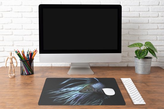 Bureau onderlegger 60x40 cm - Muismat Vis - Zeedieren - Blauw - Zwart - Bureaulegger xl - Desk mat beschermer - Computer muismatten