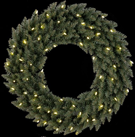 Kerstkrans met LED lampjes 60 cm PVC groen