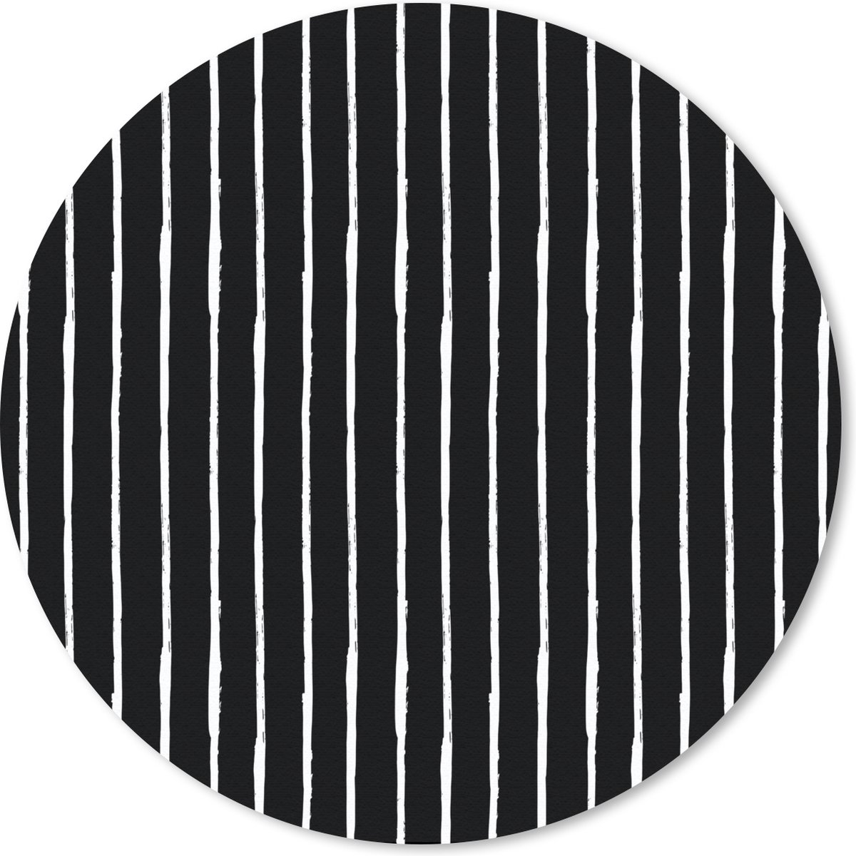 Muismat rond 50x50 cm - Mousepad Strepen - Zwart - Design - Wit - Ronde muismatten