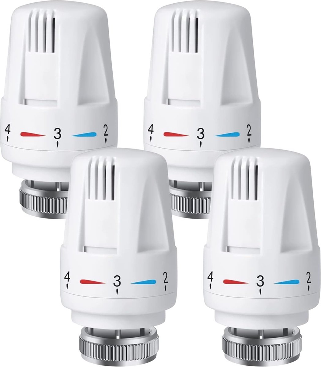 Thermostaatkoppen voor Radiatoren - 4 Stuks, M30 x 1,5, Met Vorstbescherming en Instelfuncties