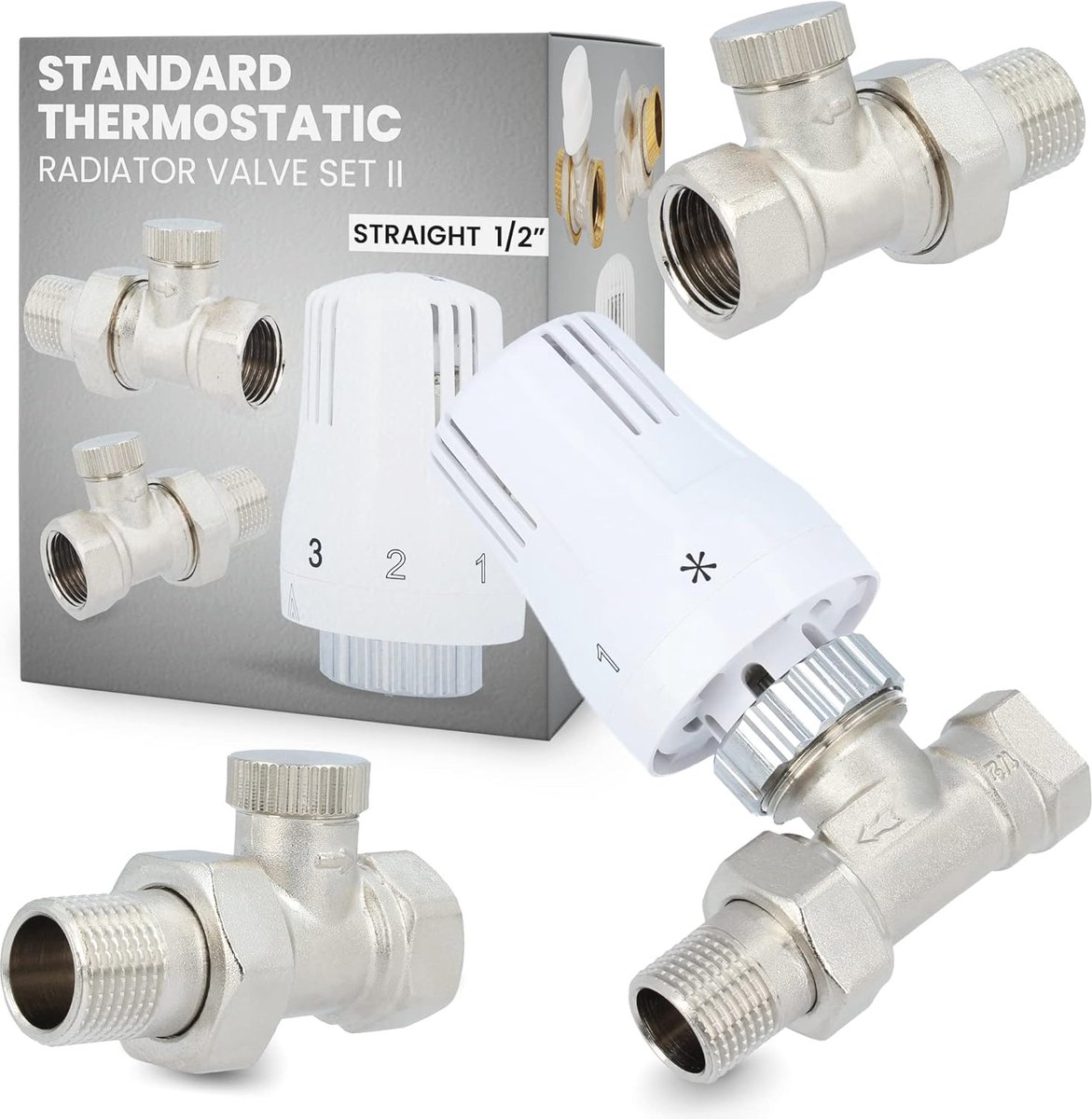 Thermostatische Radiatorventielset 1/2 inch voor Centrale Verwarming