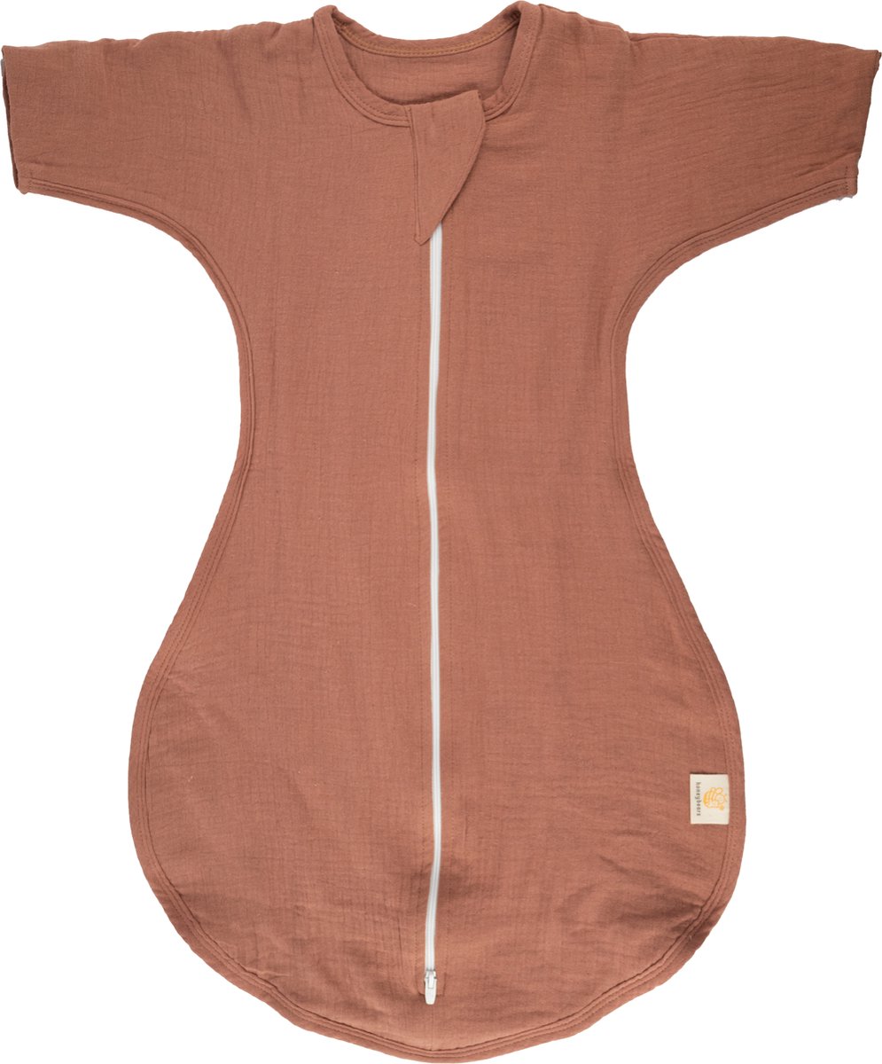 Honeybears baby slaapzak met mouwen – Hydrofiele winter slaapzak - Oranje, bruin – 0-6 maanden – 70 CM