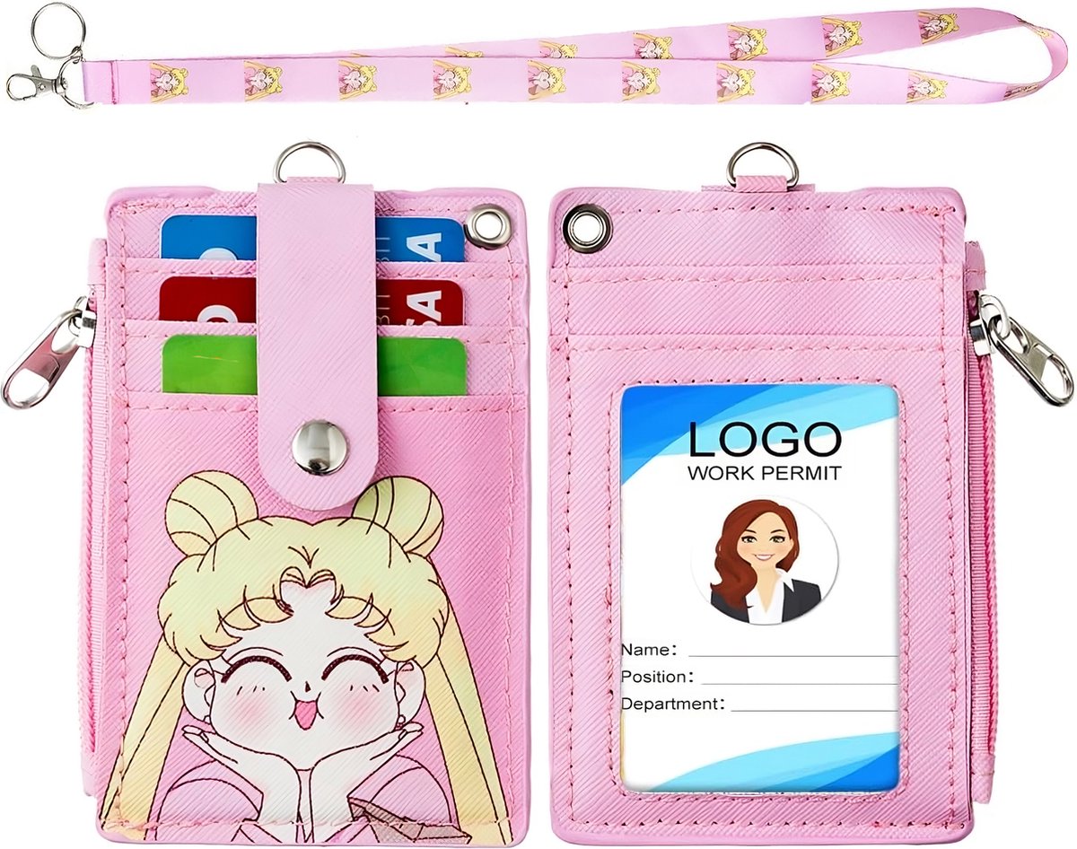 Lanyard Sleutelhanger met Kaarthouder - Keycord Badgehouder - Roze Nekkoord Pashouder - Meisjesachtige Portemonnee met Ritsvak en Keykoord - Badge en Kaart Houder - Pasjes Sleutels Koord - Nek Sleutelkoord - Universeel ID Pashouder