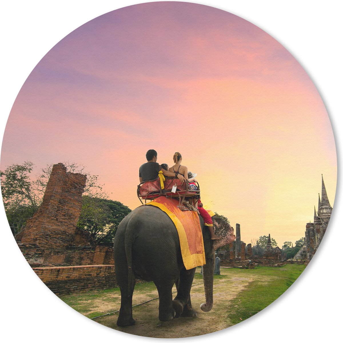 Muismat rond 30x30 cm - Mousepad Olifant - Dieren - Dorp - Natuur - Ronde muismatten