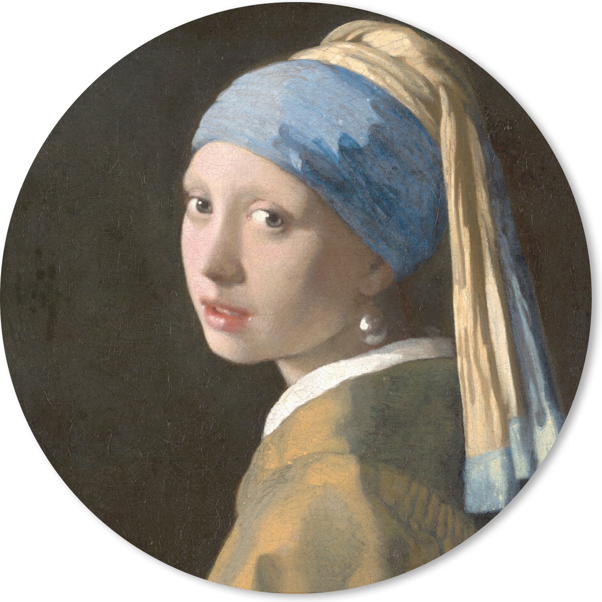 Muismat rond 20x20 cm - Mousepad Meisje met de Parel - Schilderij van Johannes Vermeer - Ronde muismatten
