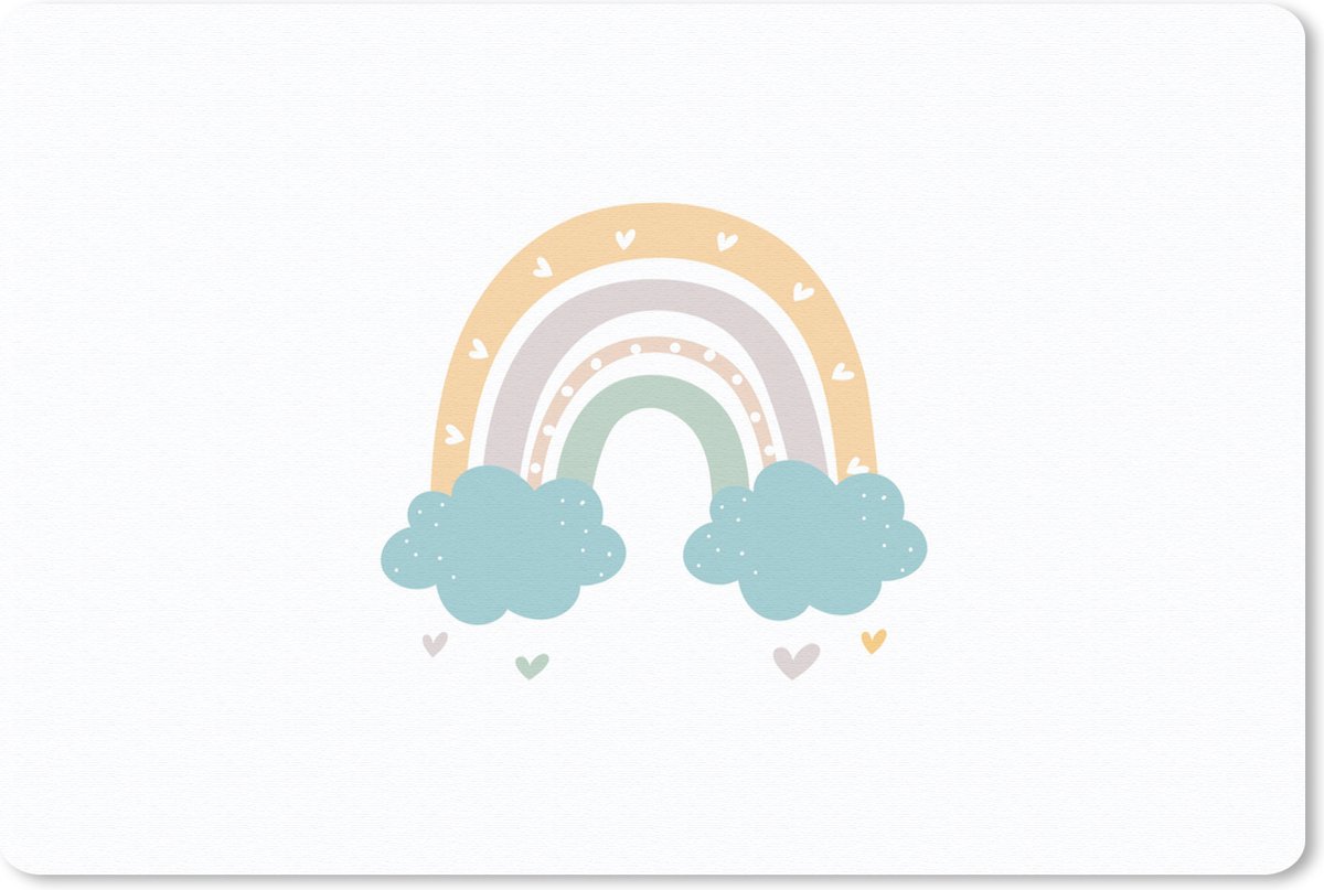 Muismat 27x18 cm - Mousepad Regenboog - Hartjes - Wolken - Stippen - Pastel - Kinderen - Muismatten