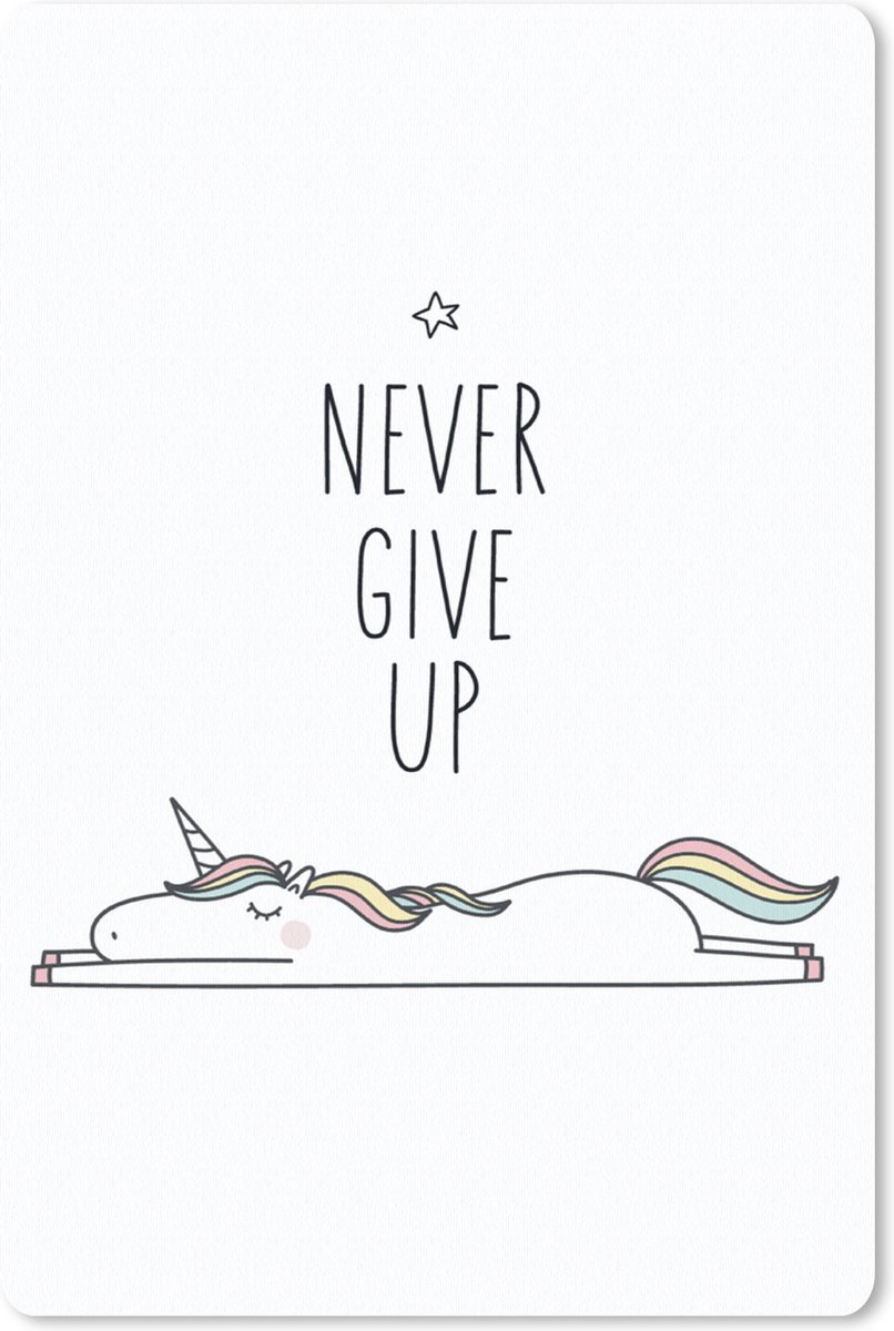 Muismat 18x27 cm - Mousepad Unicorn - Kinderen - Quotes - Never give up - Meisjes - Muismatten