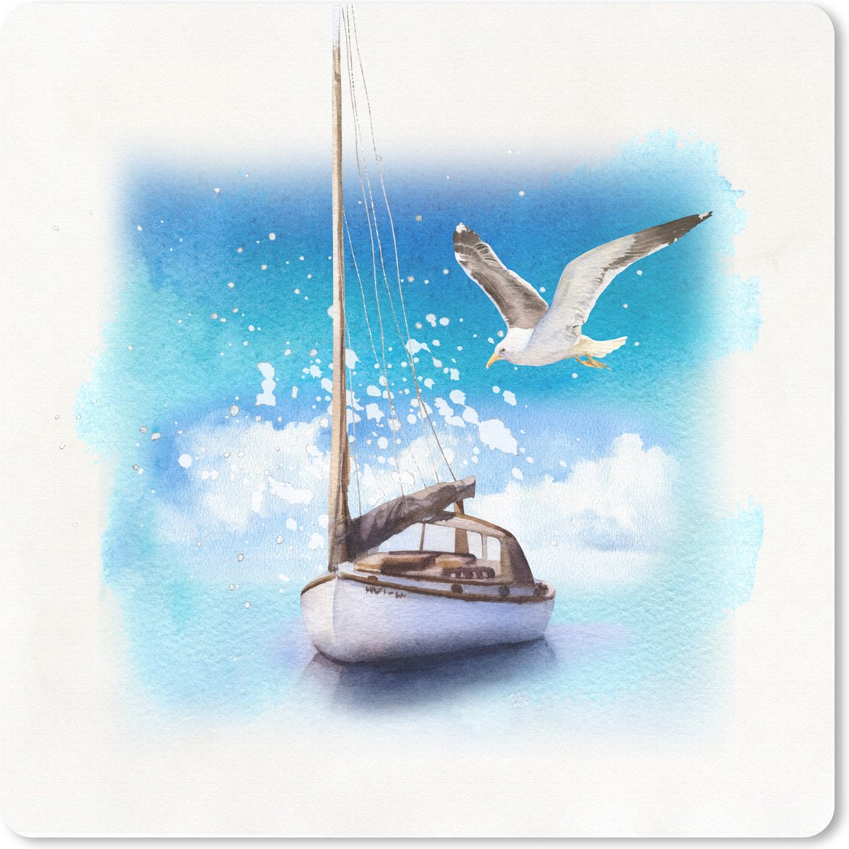 Muismat 30x30 cm - Mousepad Boot - Vogel - Zee - Waterverf - Muismatten