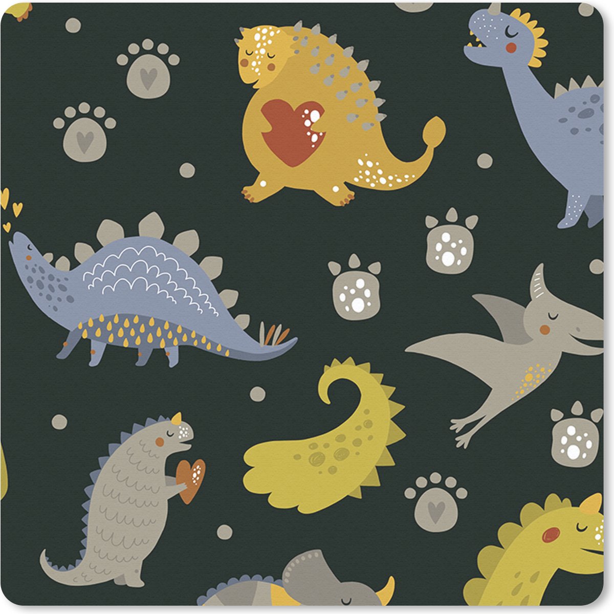 Muismat 20x20 cm - Mousepad Dino - Kinderen - Patronen - Jongens - Meisjes - Dinosaurus - Muismatten