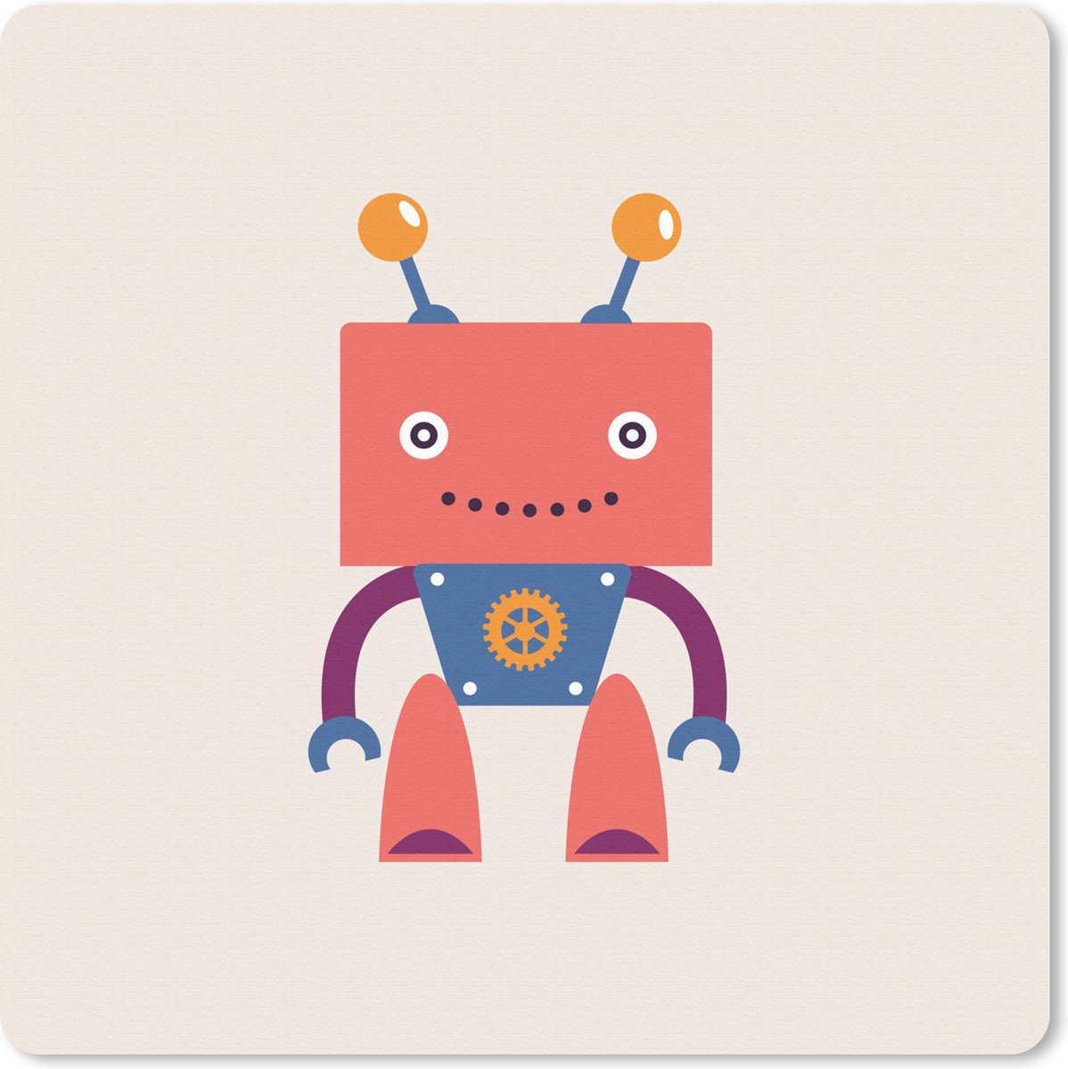Muismat 30x30 cm - Mousepad Robot - Tandwiel - Gezicht - Antenne - Kids - Jongetjes - Muismatten