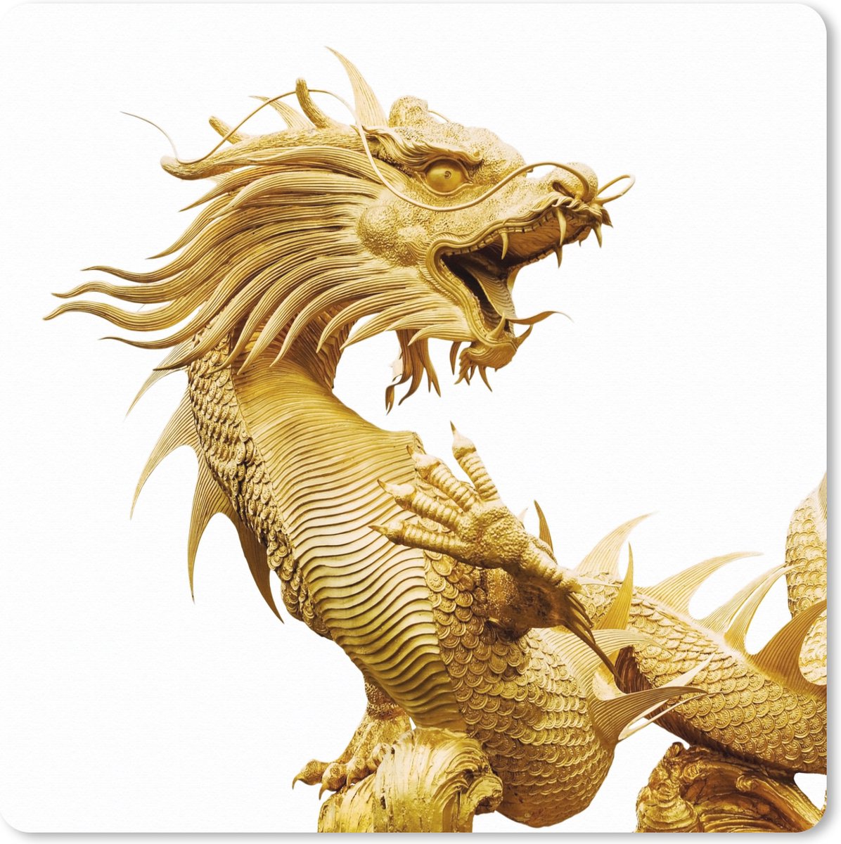 Muismat XXL 40x40 cm - Bureau onderlegger - Bureau mat Gouden standbeeld van een Chinese draak - Bureaumat - Gaming mousepad xl - Bureaulegger groot - Computer deskmat