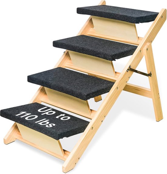 thumbnail: UISEBRT Inklapbare Hondentrap 4 Treden - Antislip Met Steunstang Tot 75 Kg, Bruin