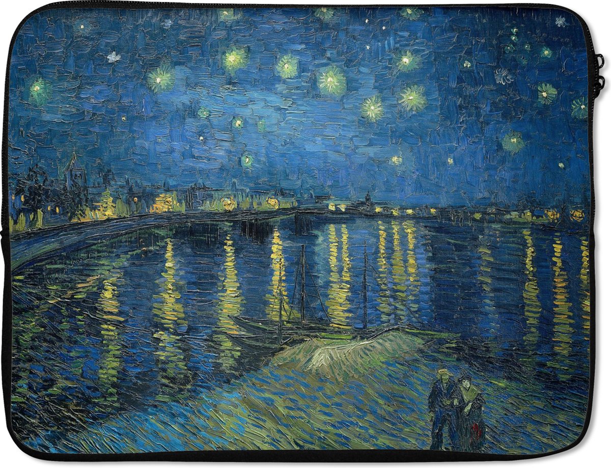Laptophoes 17 inch - De Sterrennacht - Vincent van Gogh - Laptop sleeve - Binnenmaat 41x28 cm - Zwarte achterkant