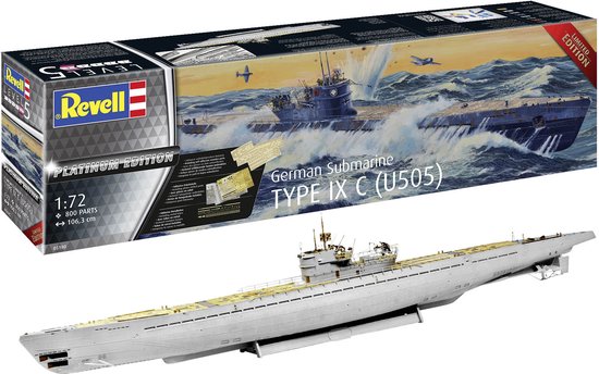 Revell Modelbouwpakket Militaire voertuigen - 05180 Duitse Submarine Type IX C (U505) - Duikboot - Platinum Edition Plastic - 1:72 -