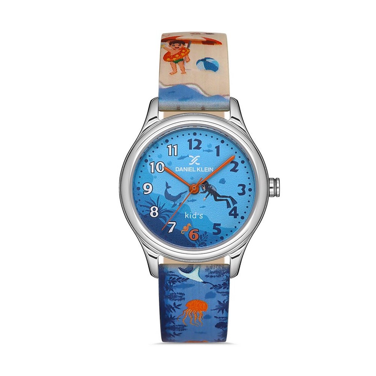 Daniel Klein DK.1.13182-4 - Horloge - Analoog - kind - Jongen - siliconen band - Rond - Crème - Blauw - Multikleur - Zilverkleurig