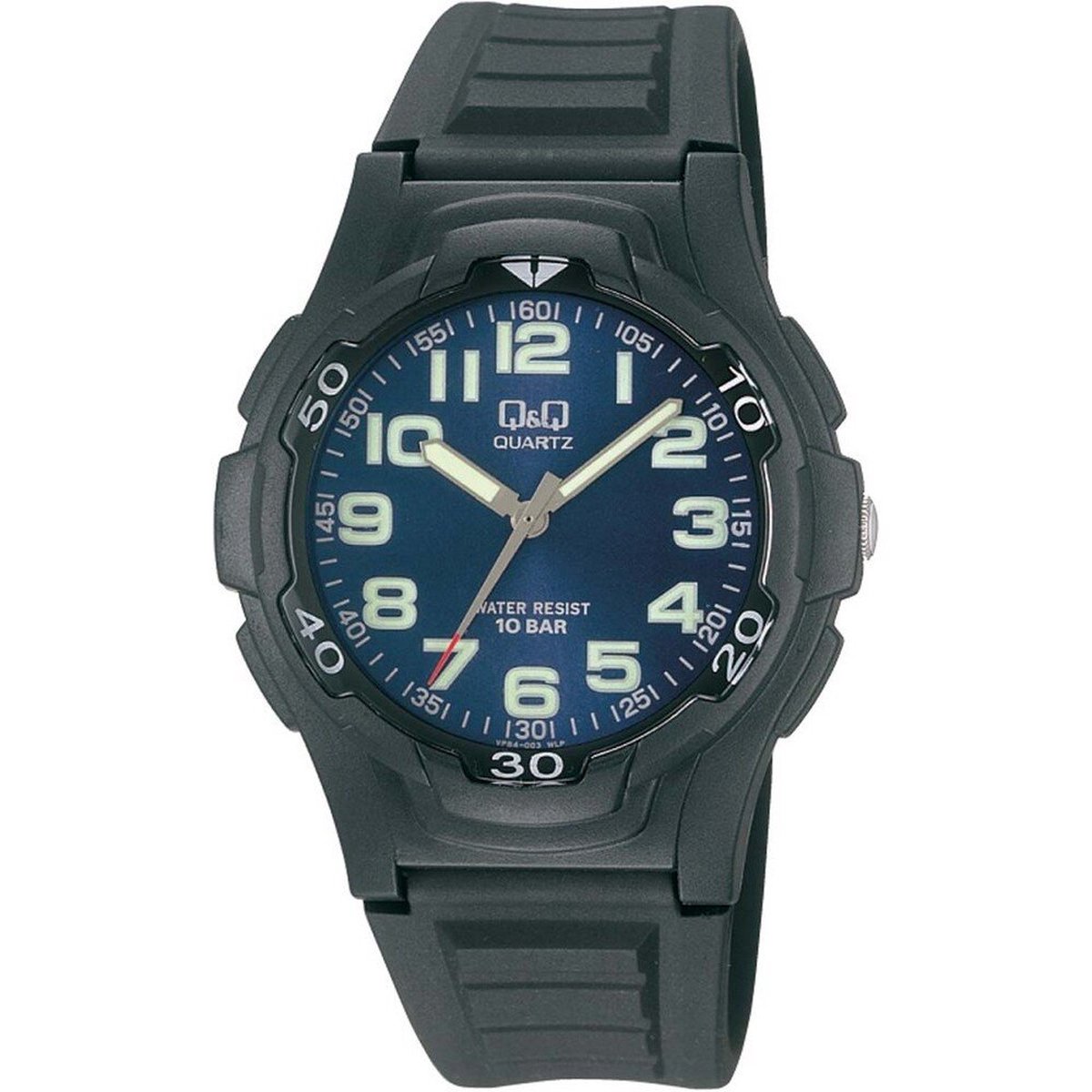QQ VP84J003Y - Horloge - Sport - Analoog - Kinderen - Plastic band - Rond - Cijfers - Kunststof - Zwart - Groen - 10 ATM