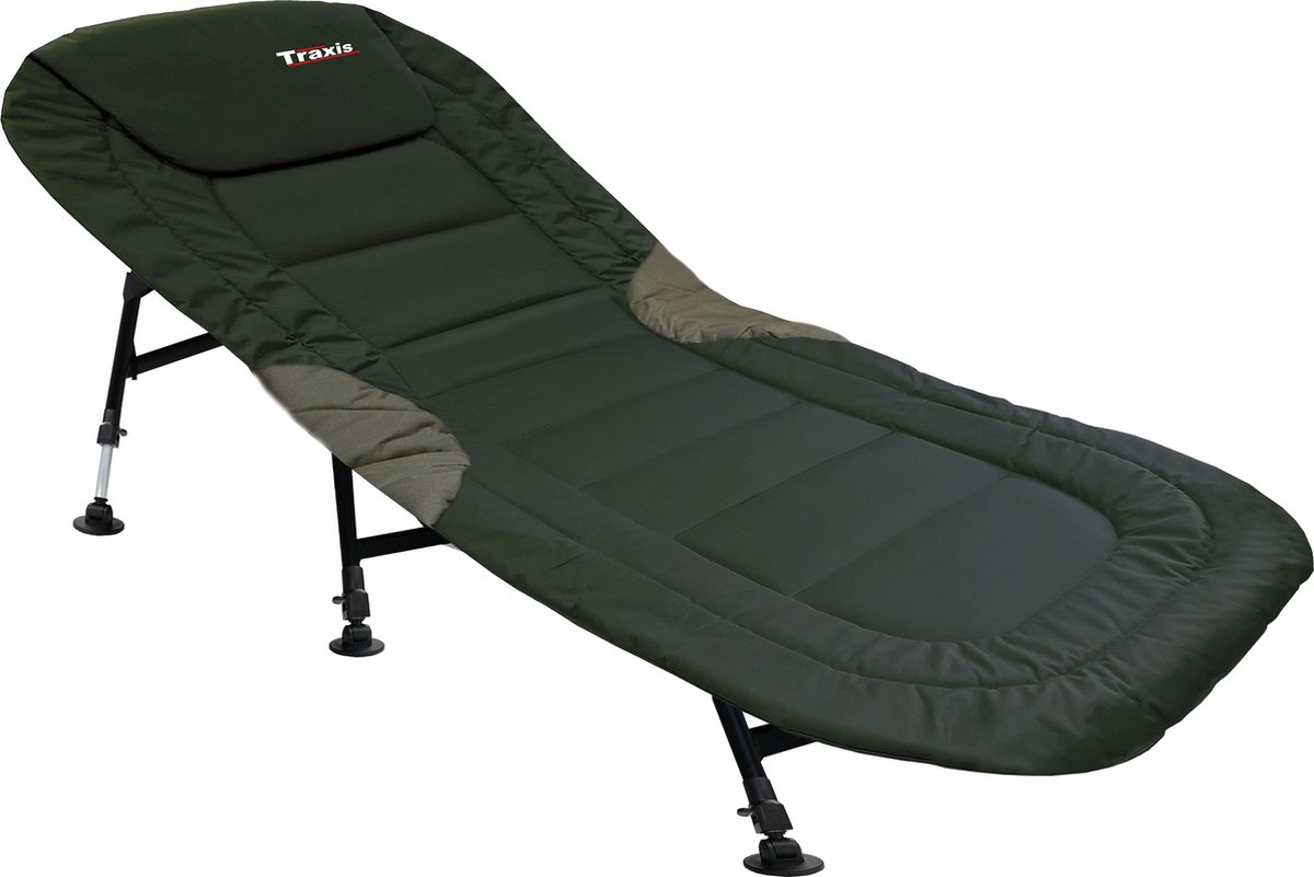 Traxis Flat-Bed Kampeerbed - Opvouwbaar - Ligbed - Veldbed - Visbed - Verstelbaar - Karper Stretcher - Bedchair - Groen