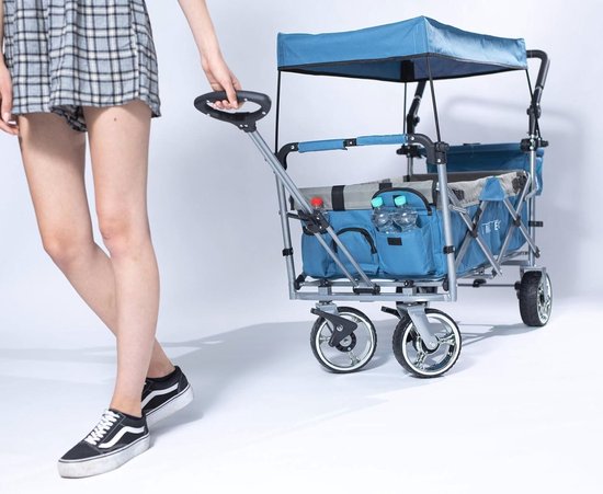 Opvouwbare Bolderkar met Zonnedak voor Kinderen - Hoge Stabiliteit tot 80 kg van Lifetime Garden — afbeelding 4