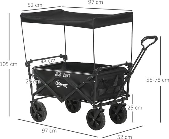 Opvouwbare Bolderkar met Zonnedak - Tuinwagen voor Outdoor Avonturen, Draagvermogen tot 100 kg van Craftmax — afbeelding 5