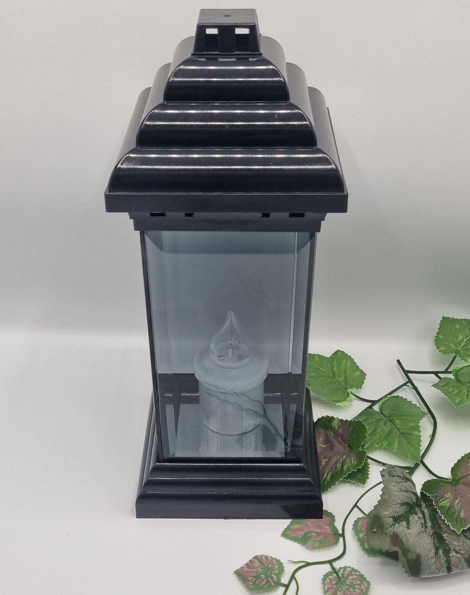 Herdenkingslicht - L-9g - Lantaren - Zwart - Grijs glas - Spiegel - Windlicht - Graflicht - Graflantaarn - Grafdecoratie