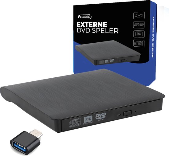 Externe DVD Speler Premes - USB 3.0 - DVD’s & CD’s Branden en Lezen - DVD Speler Laptop - Externe DVD Speler voor Laptop - Geschikt voor Windows 11 - Mac OS - Externe CD Speler - DVD Brander - CD Brander - Portable