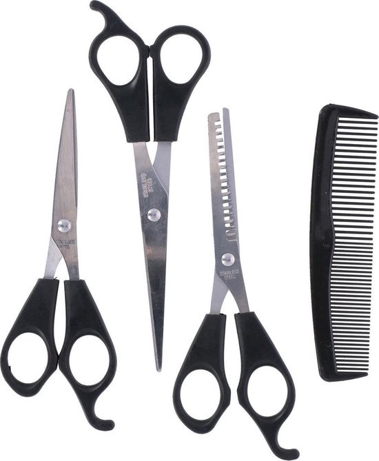 Scoby - Set de ciseaux de coiffure de Luxe - Acier inoxydable - Avec ciseaux de coiffure / Ciseaux de coupe / Ciseaux à effiler / Peigne - 4 pièces - Acier inoxydable
