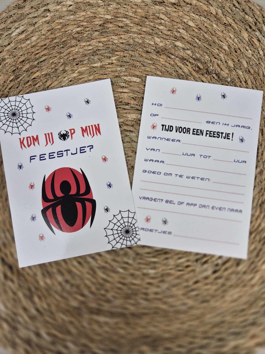 Uitnodiging kinderfeestje Spider - 10 stuks - RONA DESIGN® - uitnodigingskaarten - verjaardag - uitnodiging feest - uitnodiging kinderfeestje spinnenweb - uitnodiging kinderfeestje jongens - uitnodiging feestje - A6 formaat - jongens kaart