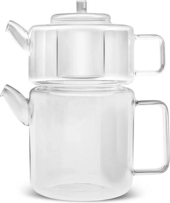 Set de théière plate en Verres borosilicaté Karaca – Haut de 1,1 L – Pot inférieur de 1,8 L – Design moderne et résistant à la chaleur