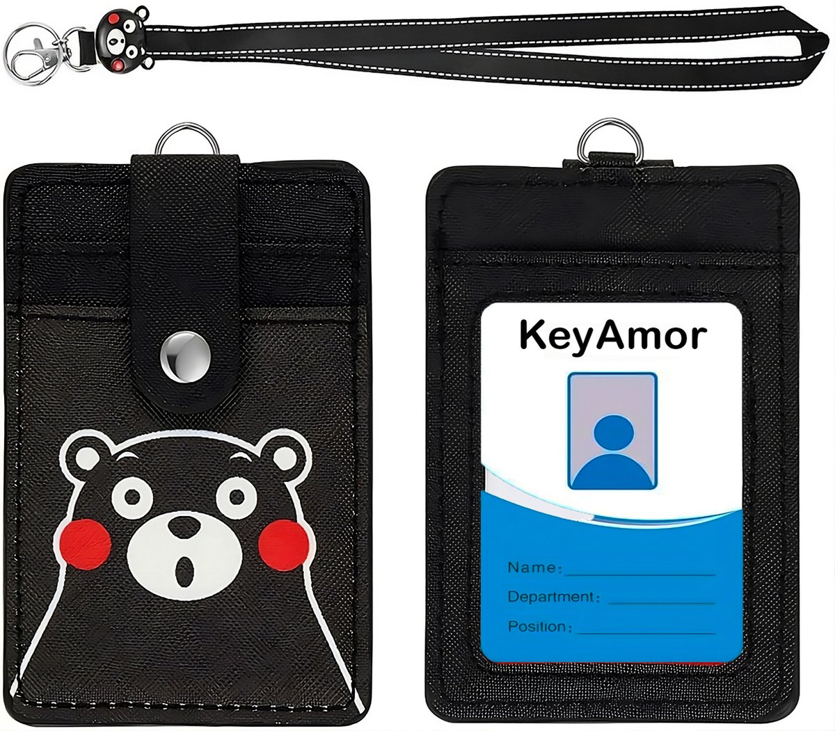 Lanyard Sleutelhanger met Kaarthouder - Keycord Badgehouder - Zwarte Nekkoord Pashouder - Keykoord - Beer Design Badge en Kaart Houder - Pasjes Sleutels Koord - Nek Sleutelkoord - Universeel ID Pashouder