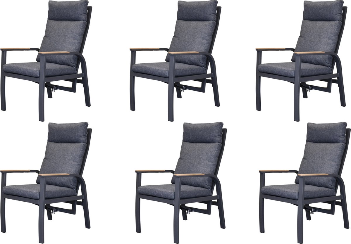 AVH-Collectie Kota dining tuinstoel verstelbaar antraciet aluminium set van 6