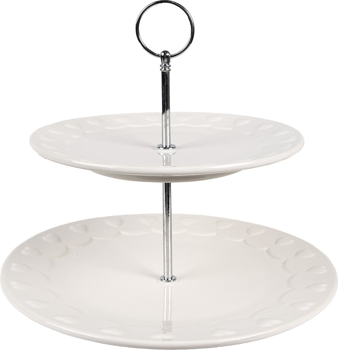 Clayre & Eef Etagère 2 laags Ø 26x26 cm Wit Keramiek