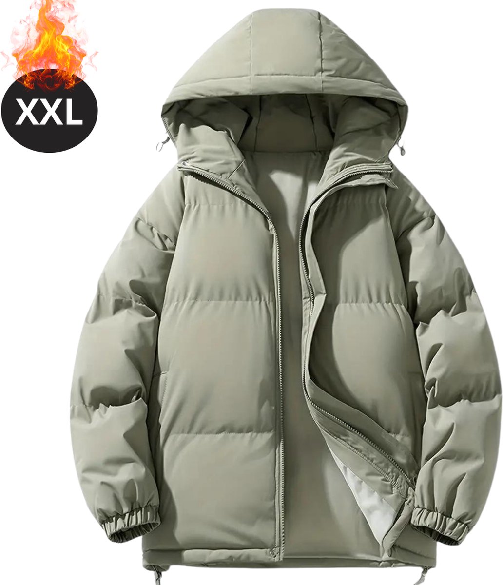 Livano Winterjas - Parka - Heren - Winter - Jas - Volwassen - Stijlvol - Met Capuchon - Gewatteerde Jas - Grijs Groen - XXL
