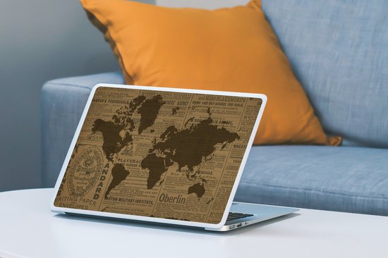 Sticker pour ordinateur portable - 13,3 pouces - Wereldkaart - Marron - Journal