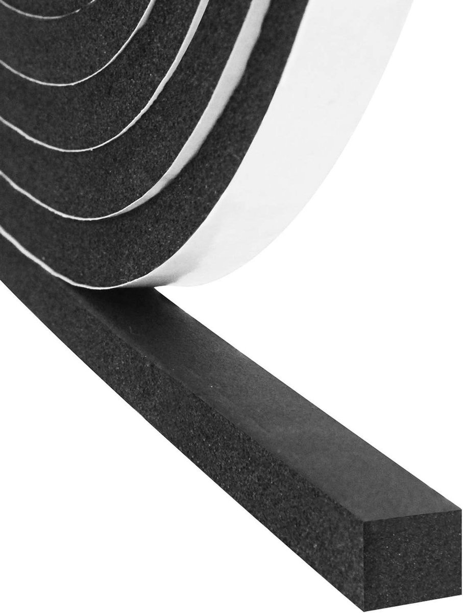 Tochtstrip voor deuren zelfklevend schuimrubber isolatietape 12mm x 10mm - weerbestendig - anti-botsing - geluidsisolatie - totale lengte 5m