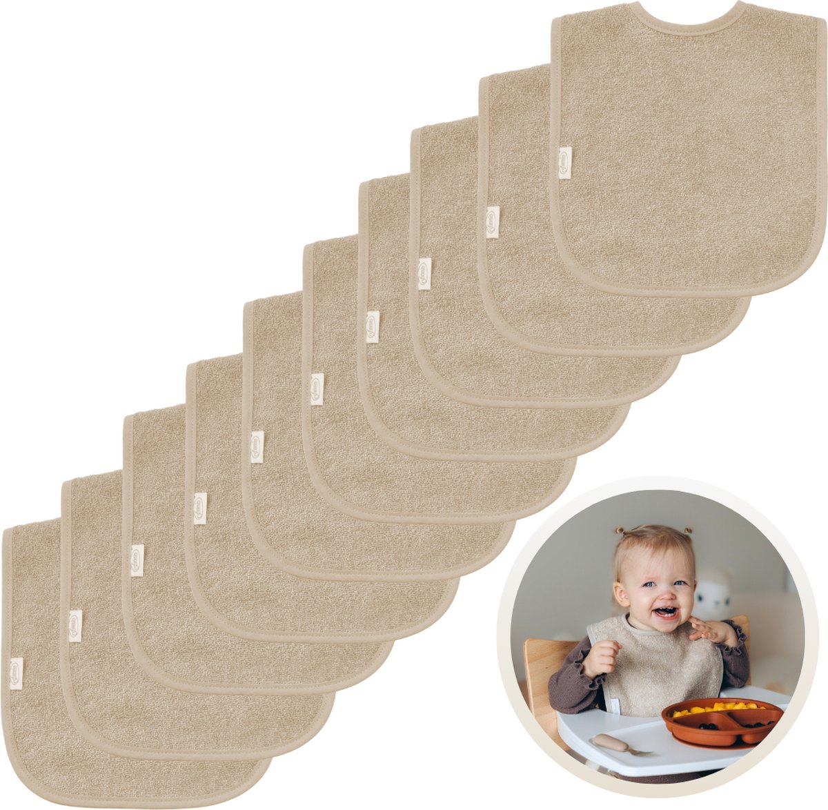 Funnies Slabbetjes 10-Pack Sandstone Grey - Set van 10 Zachte Slabbertjes - Grote Slabbers - Kwijldoekjes voor Baby’s en Kinderen - Absorberend, Zacht en Makkelijk Wasbaar - Perfect voor Voeden, Kwijlen en Bescherming van Kleding