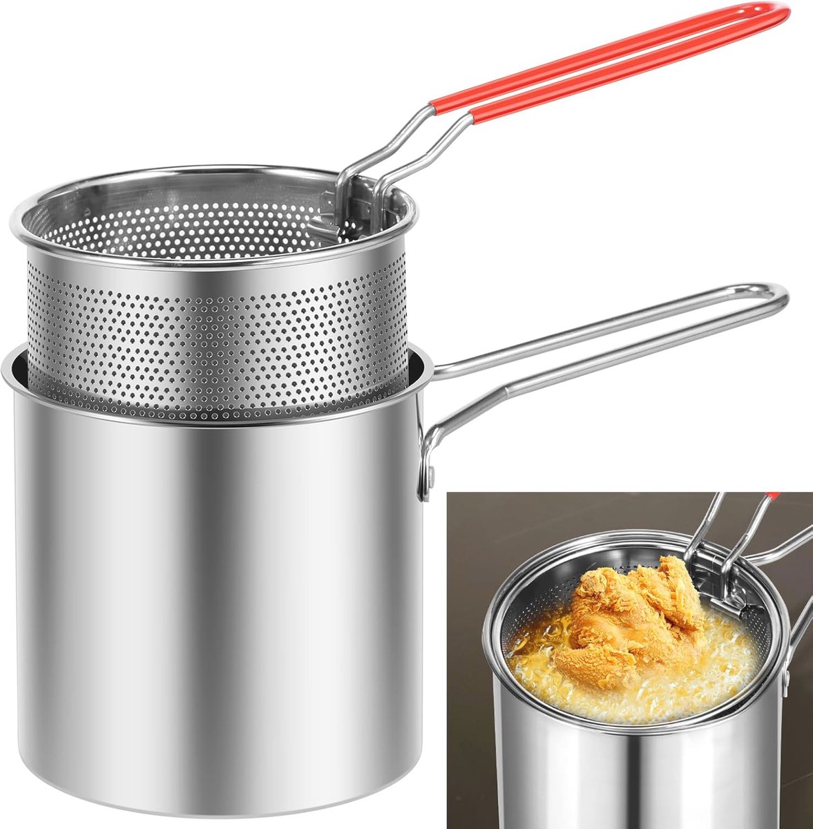 Compacte Mini Frituurpan - 1200 ml Roestvrijstaal voor Gezonde Gefrituurde Gerechten