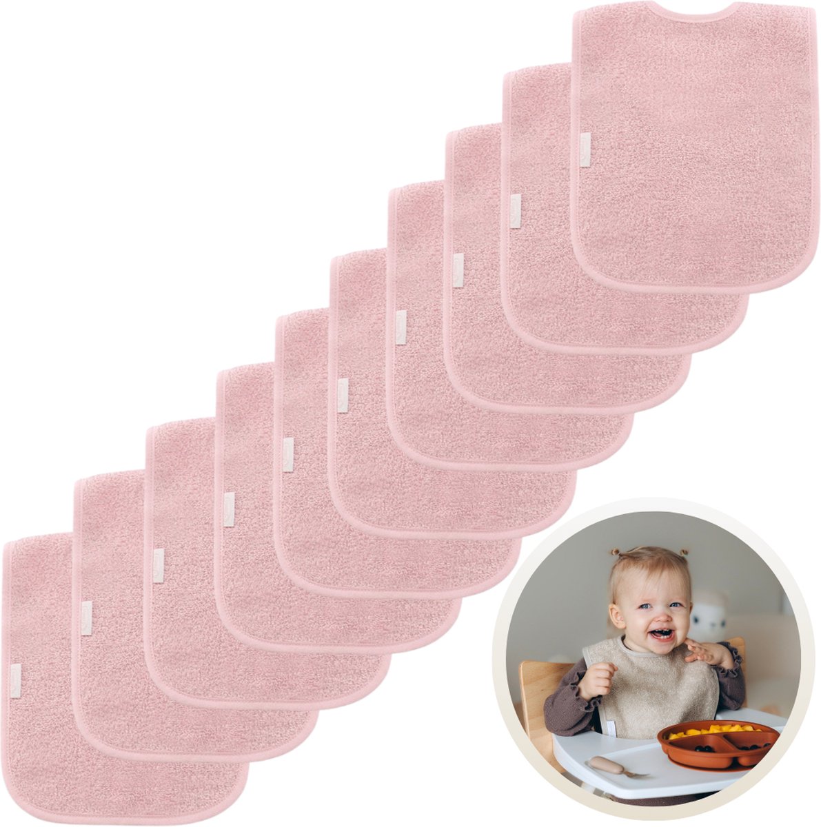 Goedkoopste Funnies Slabbetjes 10-Pack Roze - Set van 10 Zachte Slabbertjes - Grote Slabbers - Kwijldoekjes voor Baby’s en Kinderen - Absorberend, Zacht en Makkelijk Wasbaar - Perfect voor Voeden, Kwijlen en Bescherming van Kleding