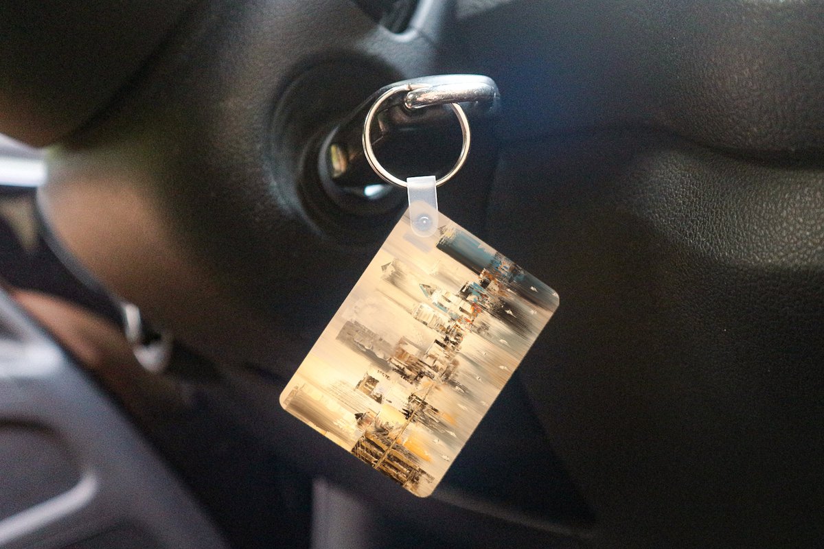 Sleutelhanger - Schilderij - Olieverf - Abstract - Skyline - Uitdeelcadeautjes - Plastic
