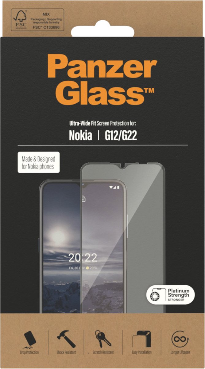 PanzerGlass Ultra-Wide Screen Protector voor de Nokia G22 - Case Friendly Tempered Glass