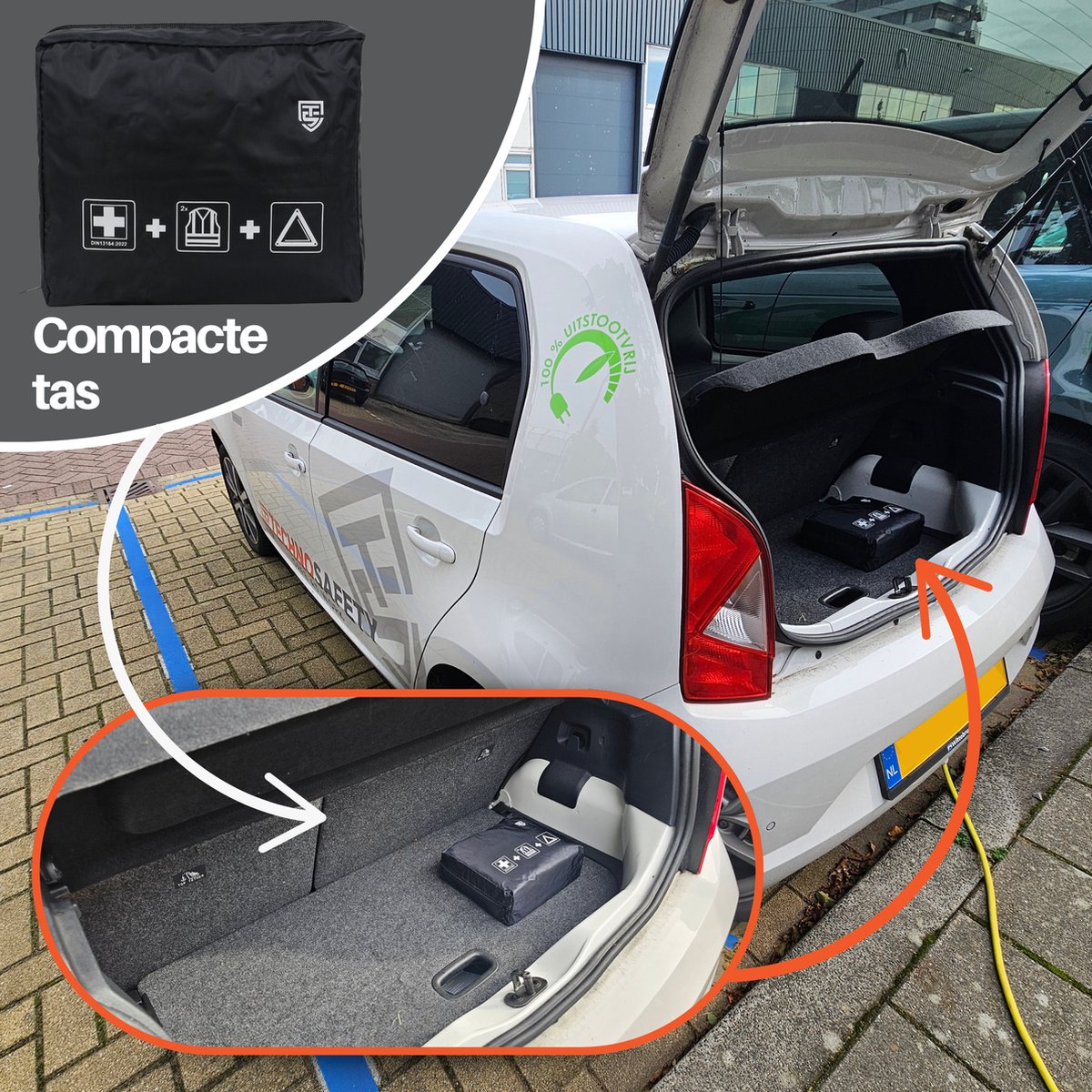 5-delige Auto veiligheidsset met Tas - Veilig onderweg pakket - Gevarendriehoek - Verbanddoos - Veiligheidshesjes - Tekentang – foto 3