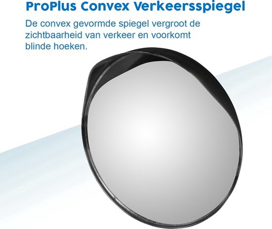 Miroir de circulation convexe ProPlus - Ø 30 cm - Miroir de sécurité - Miroir panoramique - Miroir de surveillance - Avec pare-soleil et protection contre la pluie intégrés - Installation facile - Matériel de montage inclus - Ajustable - Convexe - P