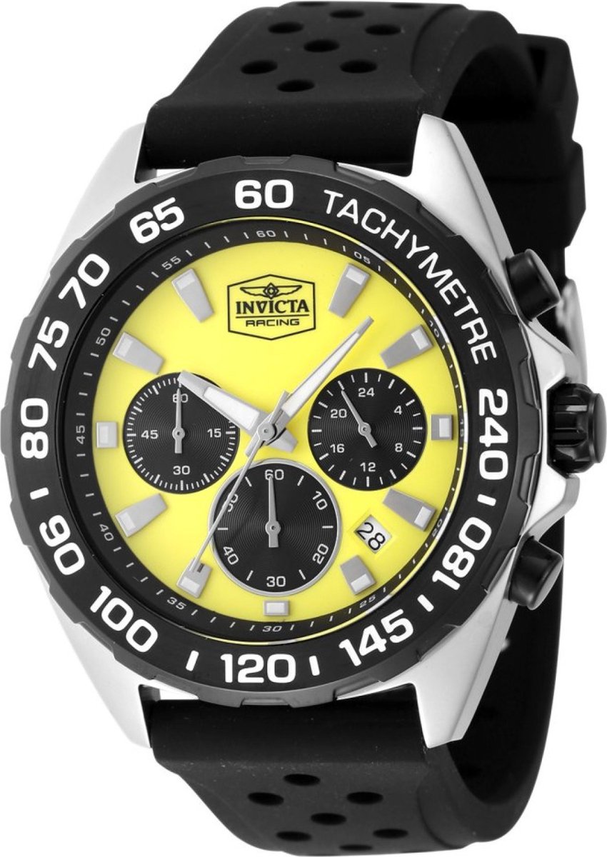 Invicta Invicta Racing 47770 Heren Horloge - Waterdicht - Analoog - Quartz Uurwerk - Roestvrij Staal met Gele Wijzerplaat - 43mm