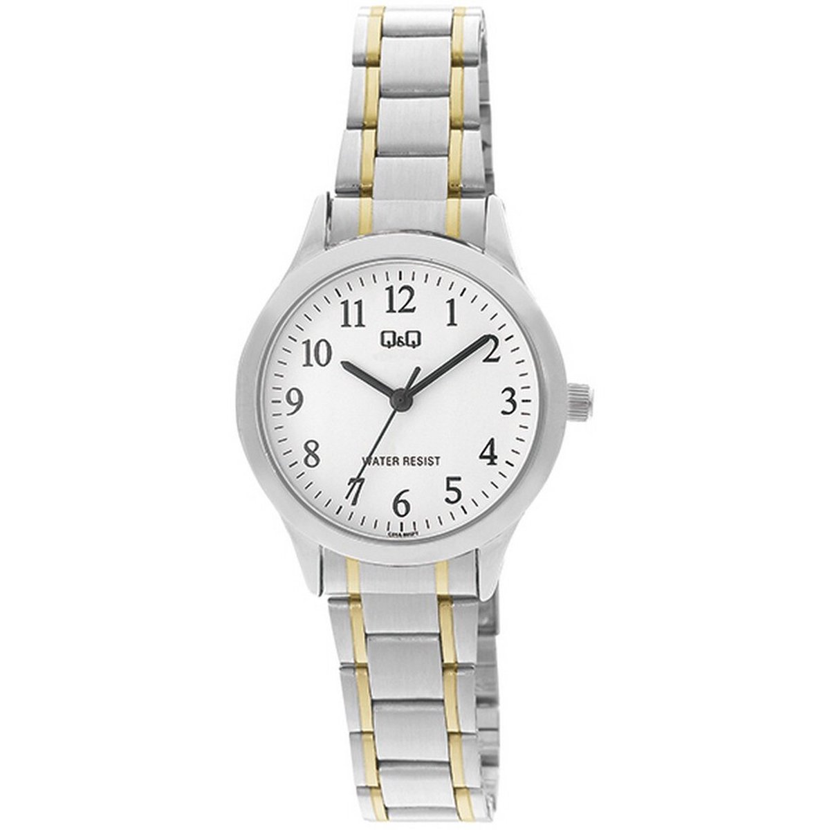 QQ C01A-005PY - Horloge - Analoog - Vrouwen - Dames - Stalen band - Rond - Metaal - Cijfers - Zilverkleurig - Goudkleurig - Wit