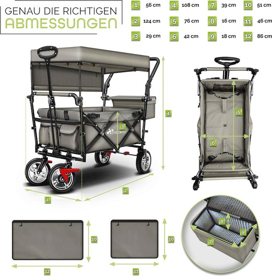 Opvouwbare Bolderkar met Dak en Koeltas - Handwagen met 3-punts Gordelsysteem en Rem - Ideaal voor Tuin, Strand en Kamperen van Opvouwbare Bolderkar — afbeelding 5